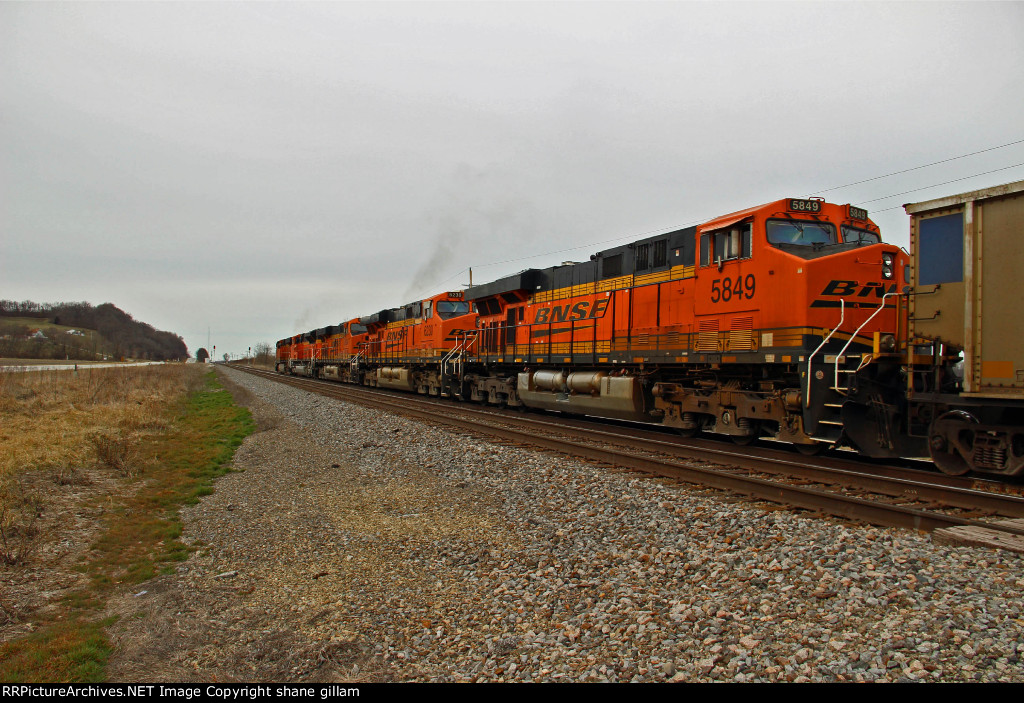 BNSF 5849 trails 5th unit out.